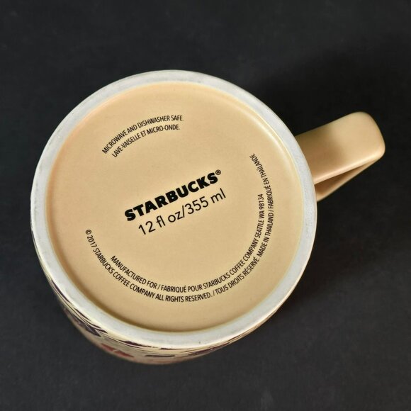 Starbucks 2017 Fall Leaves Beige Mug Red & Purple Leaf Pattern 12 Oz Coffee Cup - Picture 7 of 8